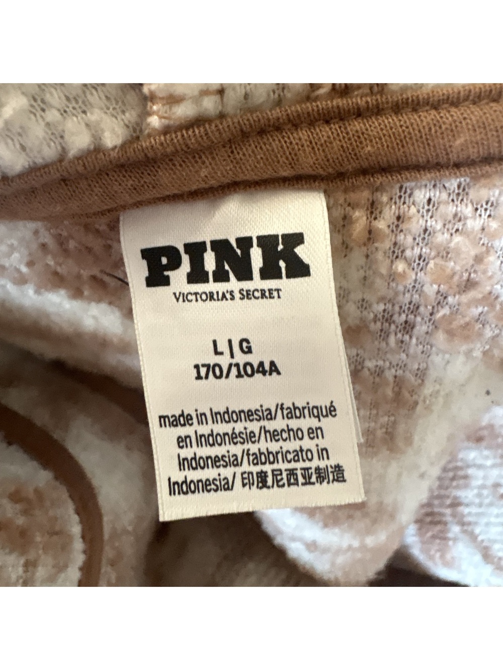 PINK Victoria's Secret Brown White Sherpa Fleece Pullover Hoodie V-Neck Large - Picture 5 of 5